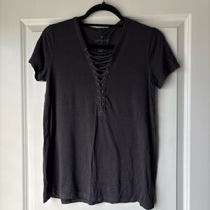 American Eagle Outfitters Charcoal Lace-Up Tee